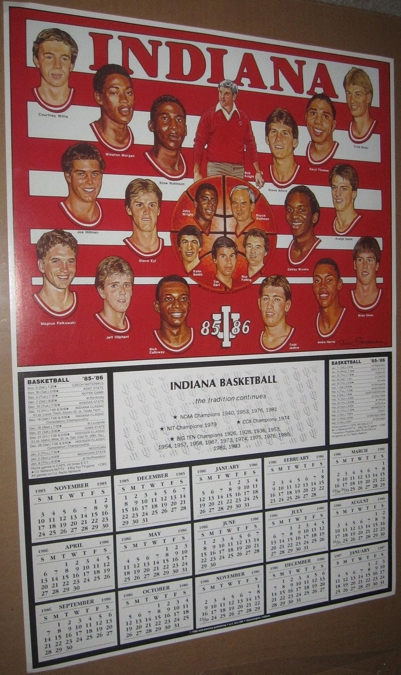 1985-86 Indiana University Basketball Schedule Poster 19x28 - Vintage Indy Sports