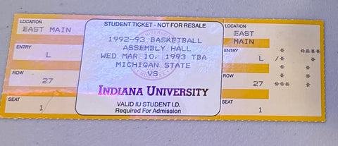 1993 Michigan State vs Indiana Basketball Full Ticket