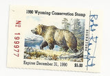 1990 Bob Knight Signed Wyoming Conservation Stamp - Vintage Indy Sports