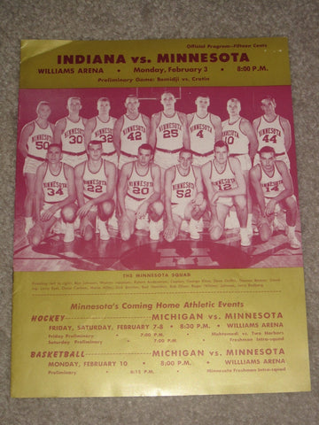 1958 INDIANA UNIVERSITY VS. MINNESOTA BASKETBALL PROGRAM