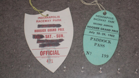 1961 & 1962 HOOSIER GRAND PRIX IRP PADDOCK RACE PASSES