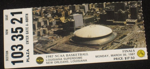 1987 NCAA BASKETBALL FINAL GAME TICKET STUB, INDIANA UNIVERSITY CHAMPS
