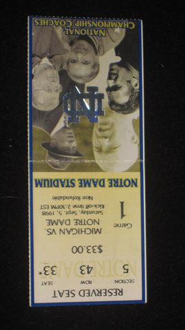 1998 NOTRE DAME VS MICHIGAN TICKET STUB