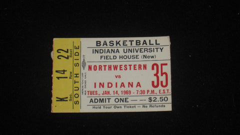 1969 NORTHWESTERN VS INDIANA BASKETBALL TICKET STUB