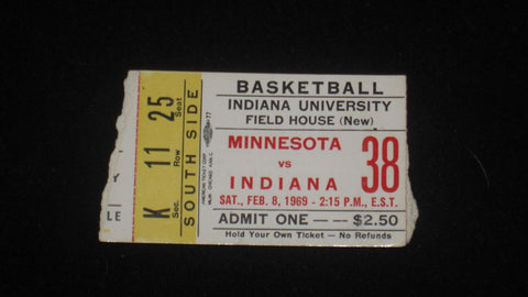 1969 MINNESOTA VS INDIANA BASKETBALL TICKET STUB