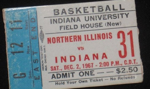1967 NORTHERN ILLINOIS VS INDIANA UNIVERSITY BASKETBALL TICKET STUB