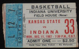 1967 KANSAS ST VS INDIANA BASKETBALL TICKET STUB - Vintage Indy Sports