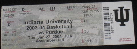 2004 INDIANA UNIVERSITY VS PURDUE BASKETBALL TICKET