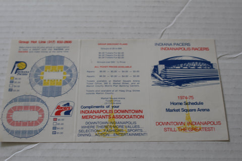 1974-75 Indiana Pacers / Indianapolis Racers Pocket Schedule