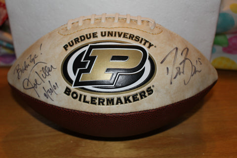 Drew Brees & Joe Tiller Autographed Purdue University Logo F/S Football