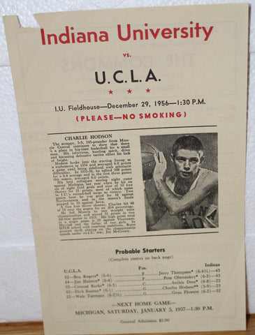 1956 Indiana University vs UCLA Basketball Program