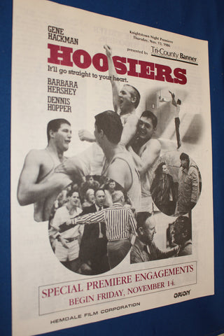1986 Hoosiers Movie Premier Newspaper Insert & Ticket