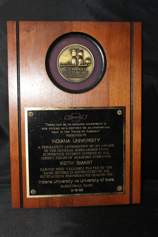 1988 Keith Smart Indiana University Chevrolet Player of the Game Plaque