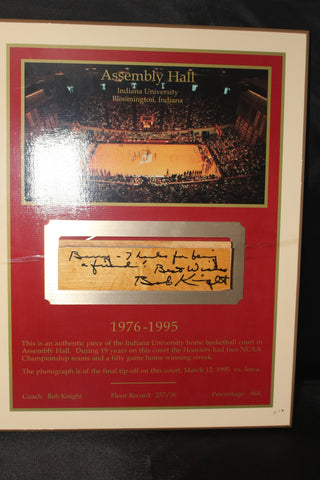 Bob Knight Autographed Indiana University Assembly Hall Floor Plaque