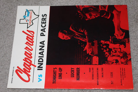 1970 Dallas Chaparrals vs Indiana Pacers ABA Basketball Program