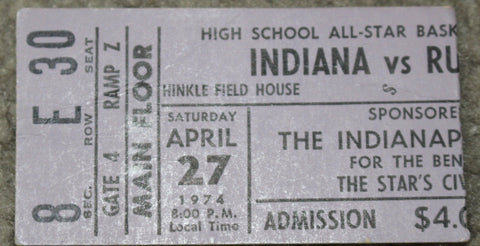 1974 Indiana vs Russia High School All Star Game Ticket Stub