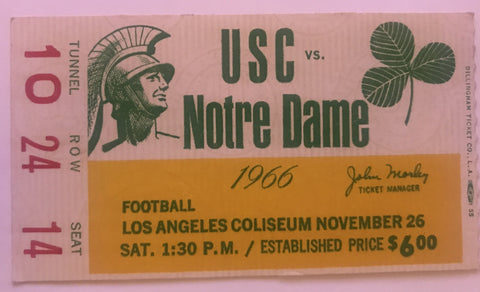 1966 USC vs Notre Dame Football Ticket Stub