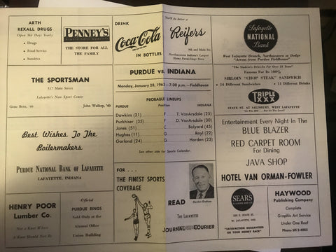 1963 Indiana vs Purdue Basketball Program
