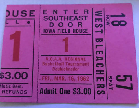 1962 NCAA Mideast Regional Ticket Stub, Butler, Kentucky, Ohio State, Western Kentucky