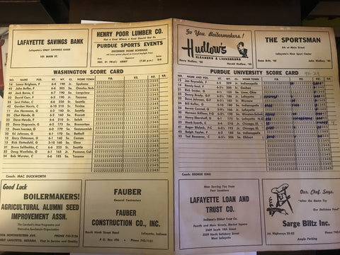 1966 Washington vs Purdue Basketball Scorecard