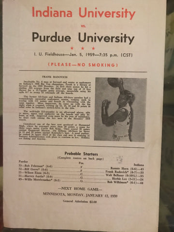 1959 Indiana University vs Purdue University Basketball Program