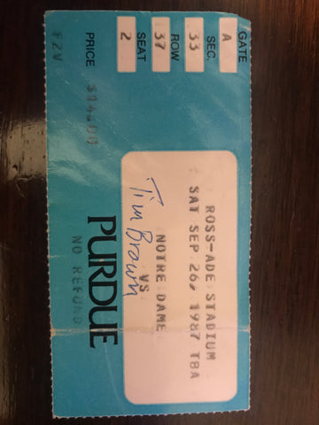 1987 Notre Dame vs Purdue Football Ticket Stub