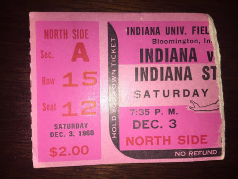 1960 Indiana University vs Indiana State Basketball Ticket Stub, 1st Game in Fieldhouse