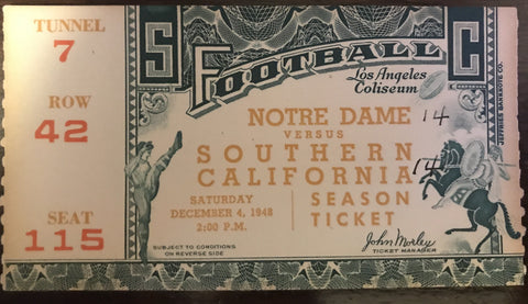 1948 Notre Dame vs USC Football Ticket Stub