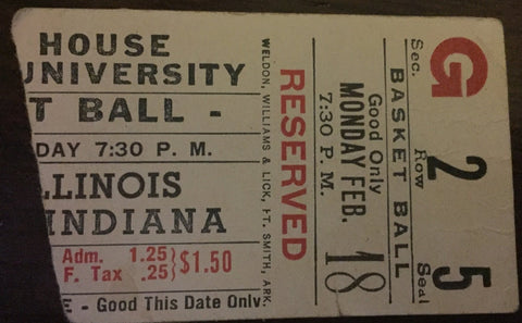 1952 Illinois vs Indiana University Basketball Ticket Stub