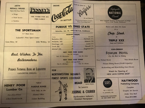 1960 Ohio State Vs Purdue Basketball Program