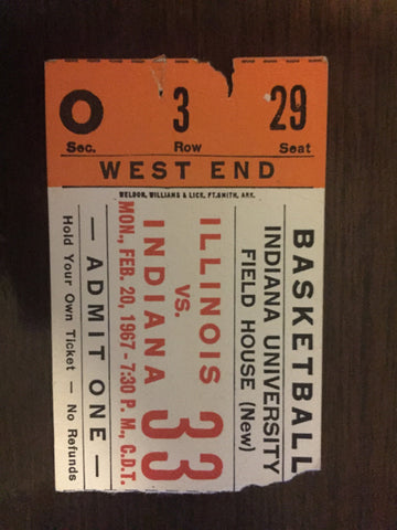 1967 Illinois vs Indiana University Basketball Ticket Stub