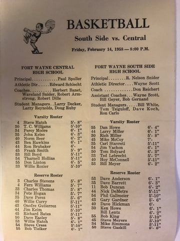 1958 Ft. Wayne Central vs Ft. Wayne South High School Basketball Program