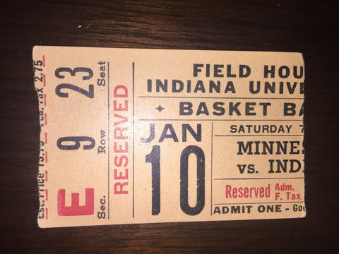 1953 Indiana University vs Minnesota Basketball Ticket Stub